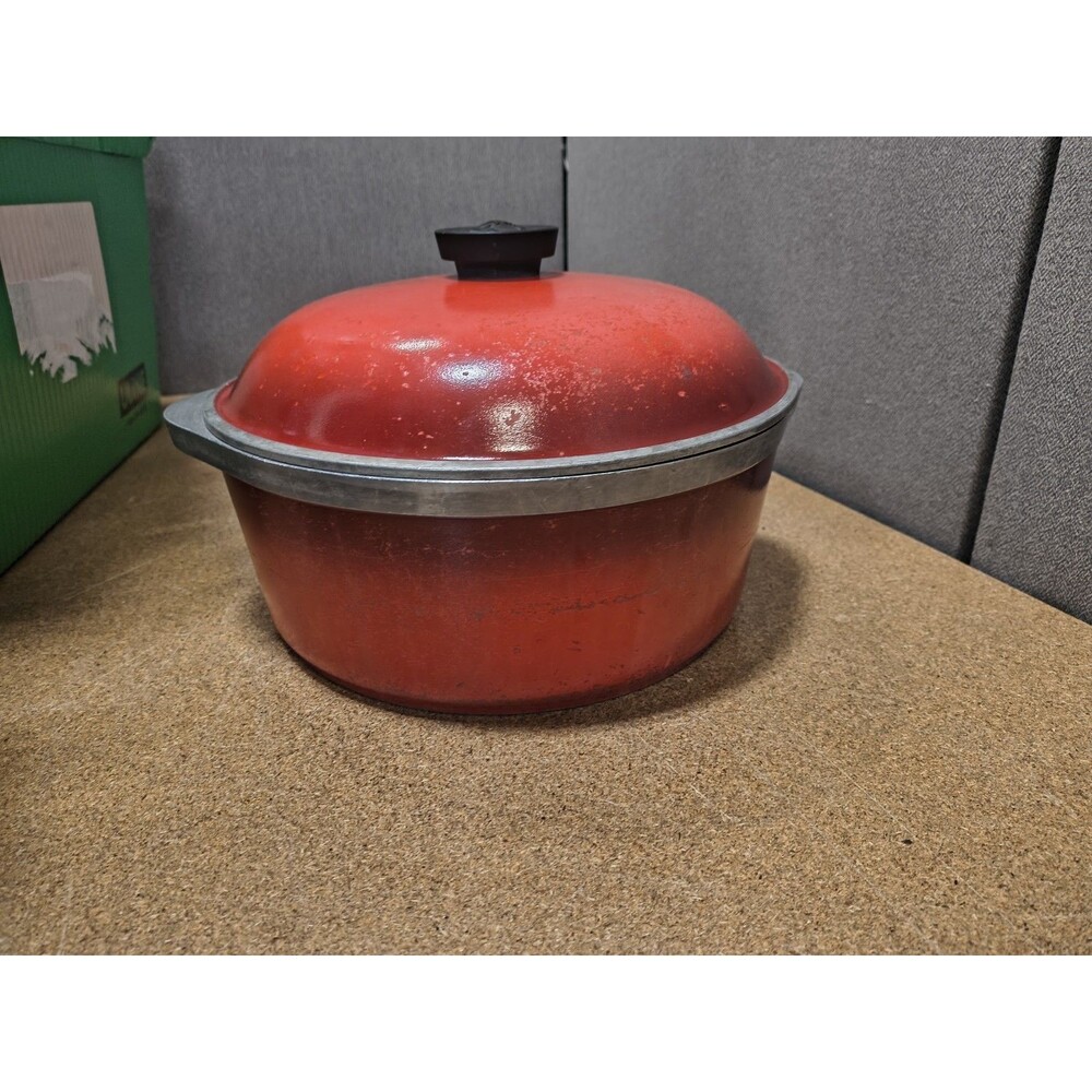 Vintage 1970s Club Aluminum Red Harvest Dutch Oven Pot Lid 10 Inch 4 Qt